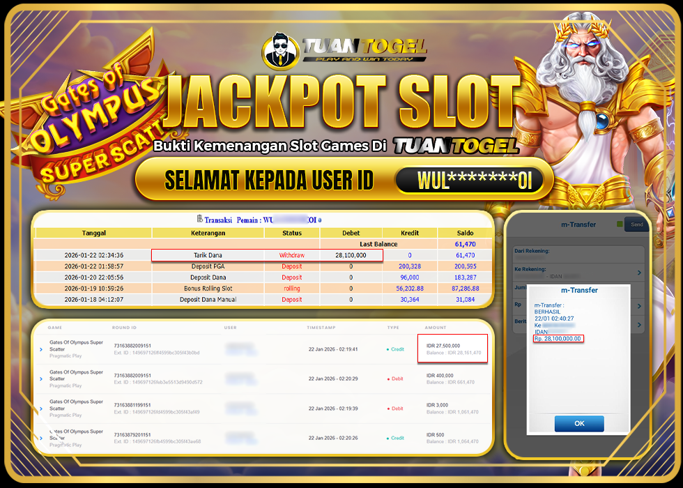 TUANTOGEL JACKPOT SLOT GATES OF OLYMPUS SUPER SCATTER Rp28.100.000,- LUNAS